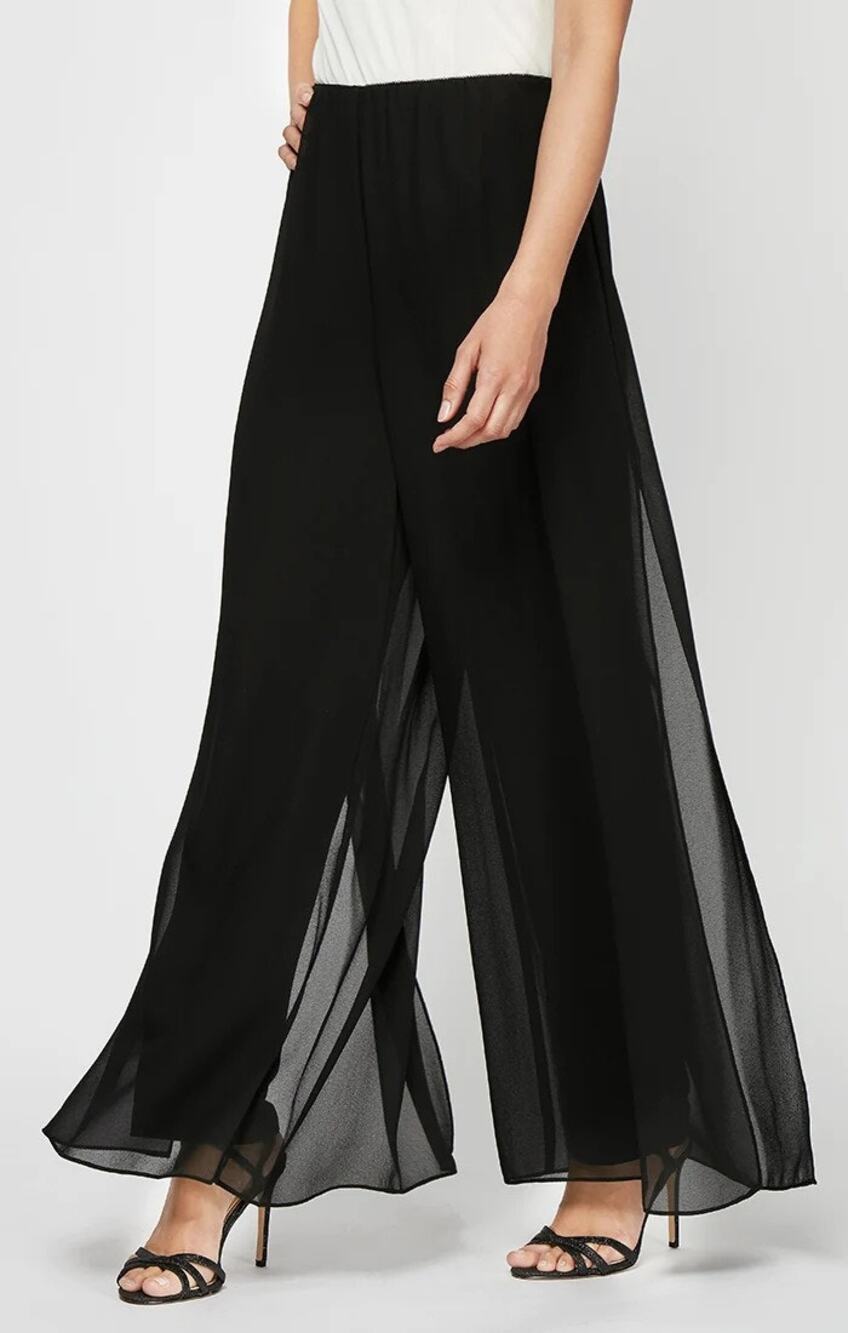 Alex Evenings Georgette Straight Pant Black Chiffon Split Leg Overlay Women's XL